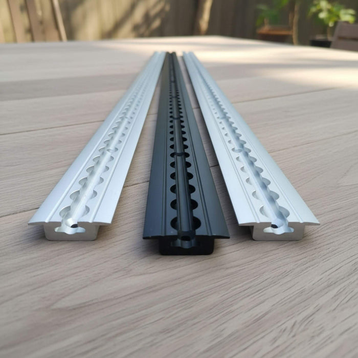 Aluminum L Tracks for vans, designed to securely mount cabinets and gear, providing a reliable and strong solution for all van conversions and DIY projects