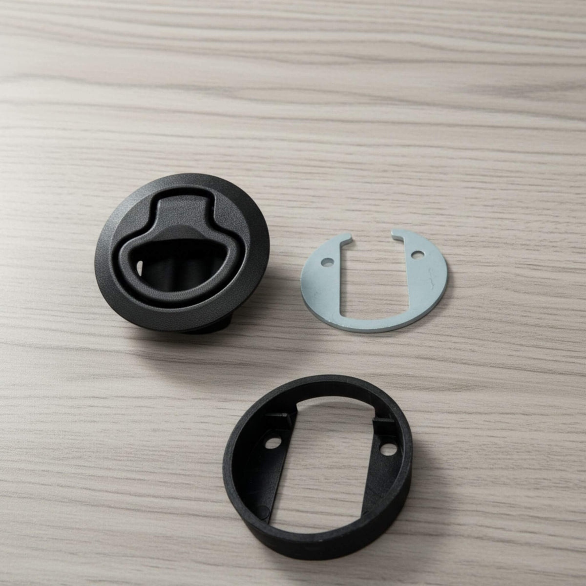 Black dual-spring cabinet lock for vans, provides secure and reliable storage for all your gear.