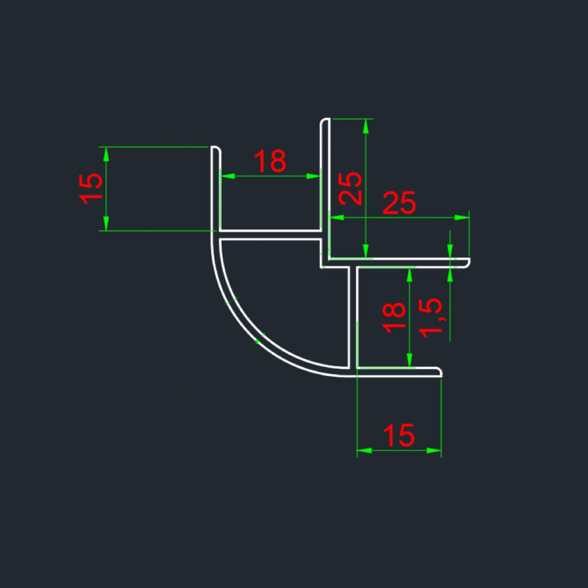 Extrusion d'angle complète en aluminium de 1,75 mètre pour armoires de conversion de van.