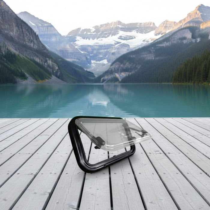 Van conversion window system with dual-pane construction, reflective blackout shade, insect screen, and adjustable opening for controlled ventilation.