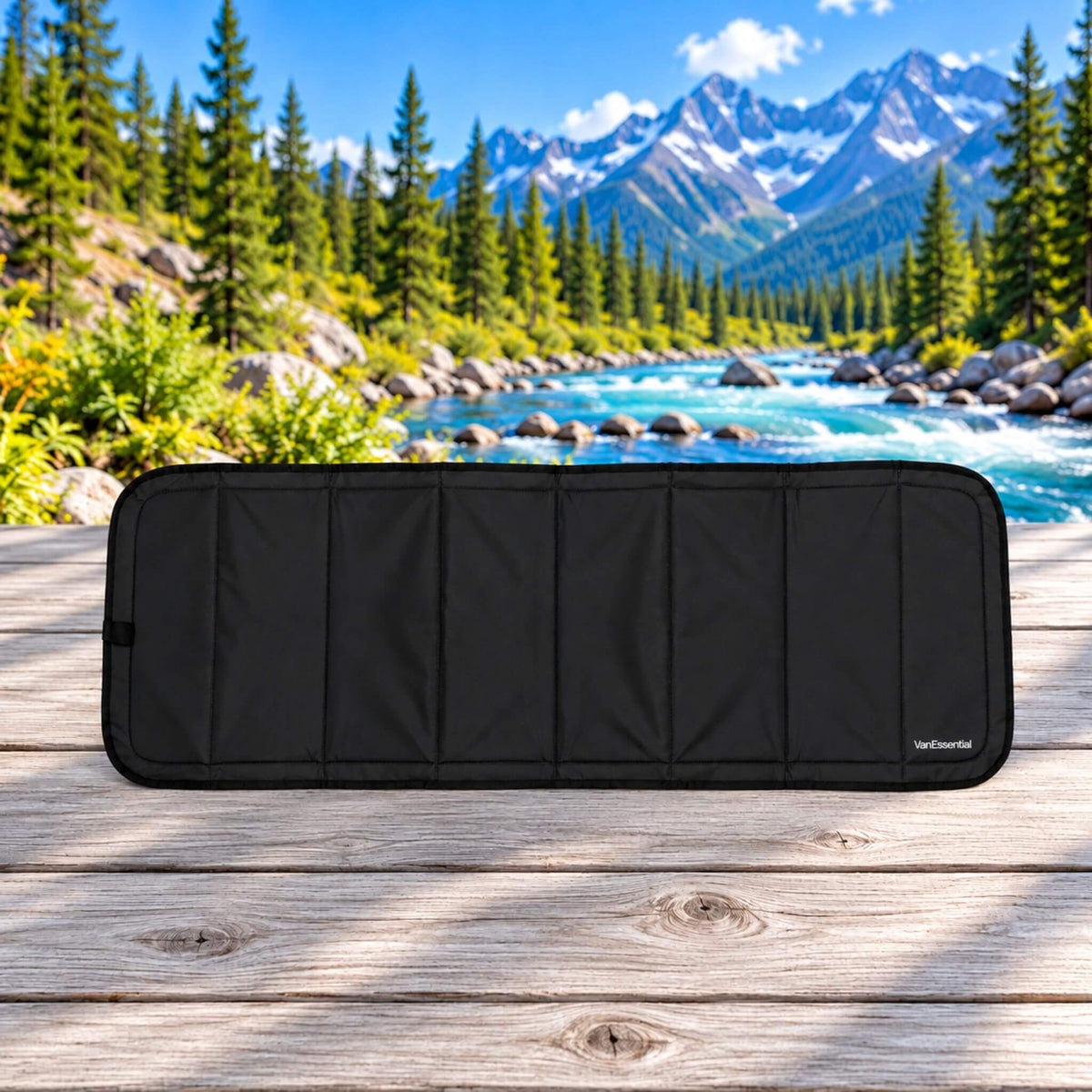 VanEssential black insulated bunk window cover for campervan conversions.