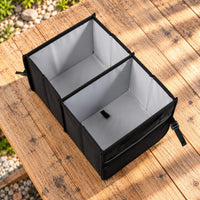 Top view of the VanEssential 18 L collapsible storage box with its removable divider.