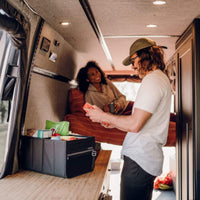 VanEssential 18 L collapsible storage box used for everyday storage inside a camper van.