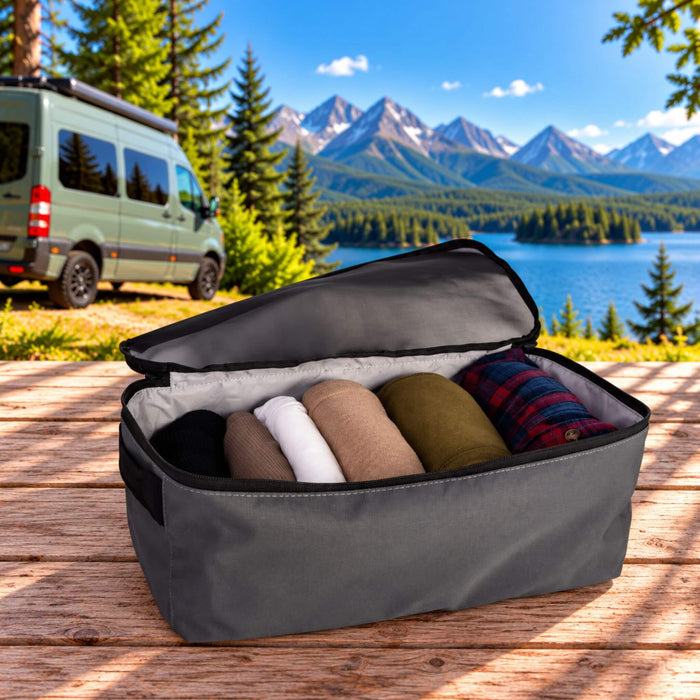 Grand cube de rangement VanEssential de 14,5 L aux côtés souples qui s’adaptent aux petits espaces d’un campeur.