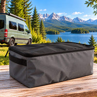 Extra large VanEssential 18 L packing cube for bulky clothing and outdoor gear in a campervan.
