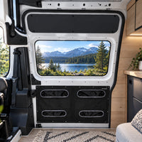 VanEssential lower sliding door storage panel for Ram ProMaster van conversions.