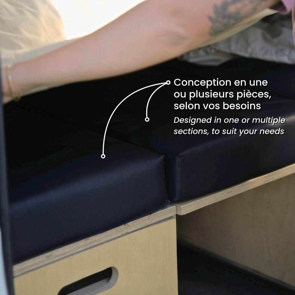 Custom-size mattress made to fit van bed platforms and maximize sleeping space in campervans.
