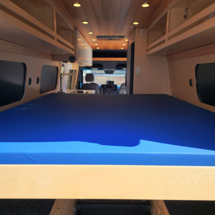 Custom foam mattress designed for campervan conversions, RVs and vanlife comfort.