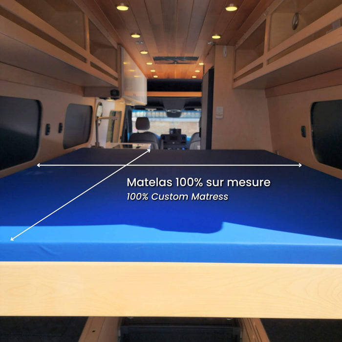 High-density foam mattress providing lasting comfort and support for campervan sleeping areas.