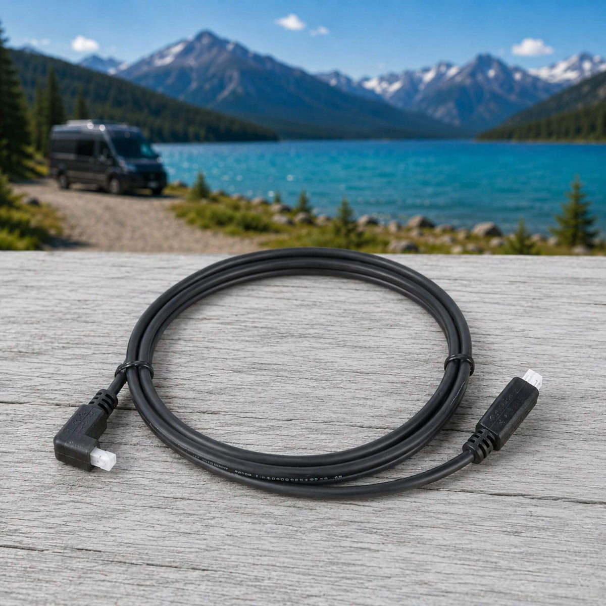 Victron VE.Direct communication cable 5m with right-angle connector, designed for clean installations and secure data transfer between Victron Energy components.