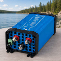 Terminal connection side of Victron Orion 24/12-70 DC-DC battery charger showing input and output terminals