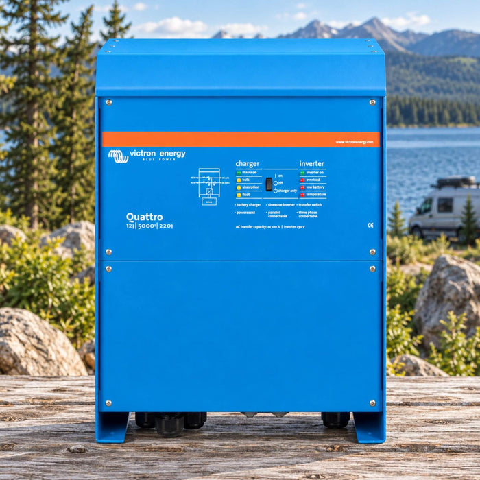 Victron Energy Quattro 12/5000/220 inverter charger for off-grid power systems and mobile electrical applications