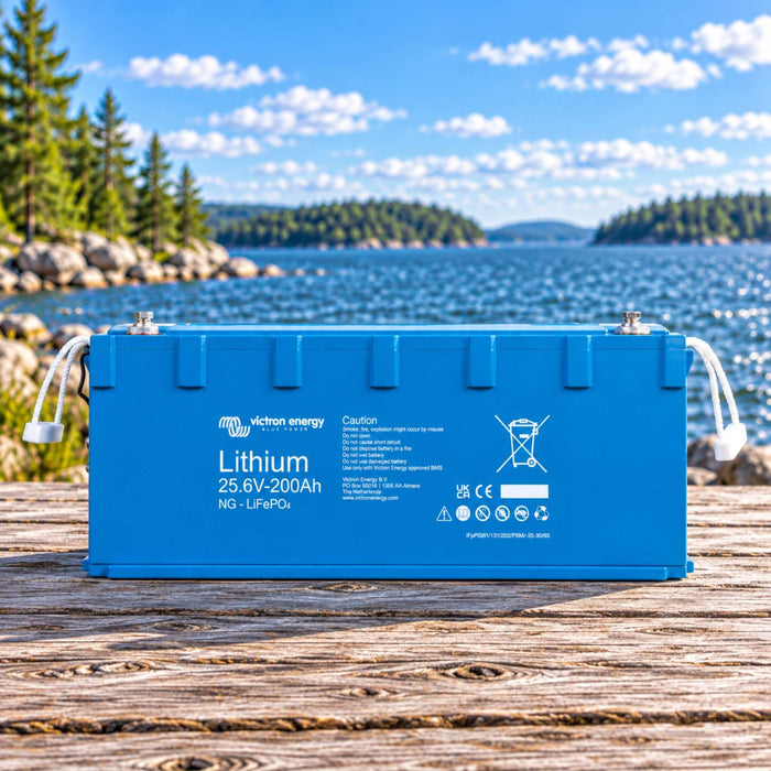 Victron Lithium NG 25.6V 200Ah battery with mounting system for energy storage