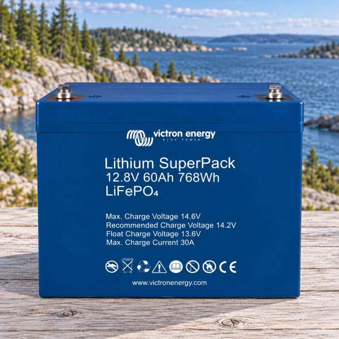 Victron Lithium SuperPack 12.8V 60Ah 768Wh LiFePO4 battery for RV and off-grid electrical systems