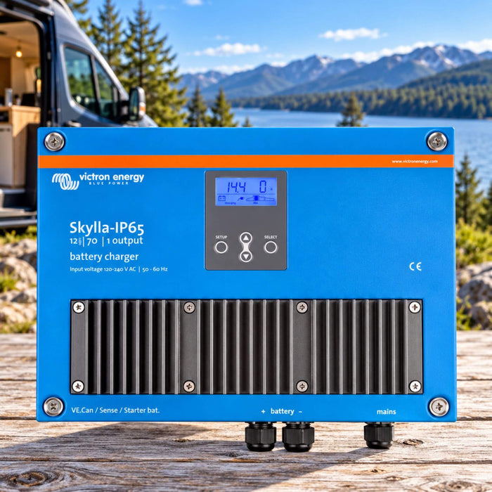 Victron Energy Skylla-IP65 12V 70A 1-output battery charger for van conversion, RV and commercial vehicle electrical systems