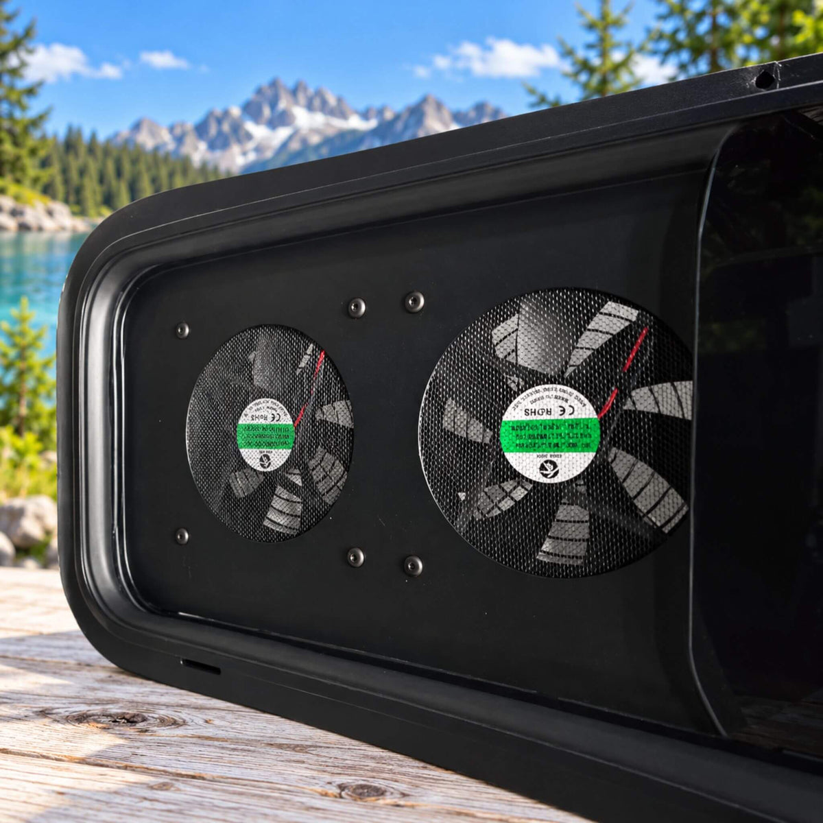 VWD Dual Fan Half-Slider driver side bunk window for professional van builders and conversion shops.