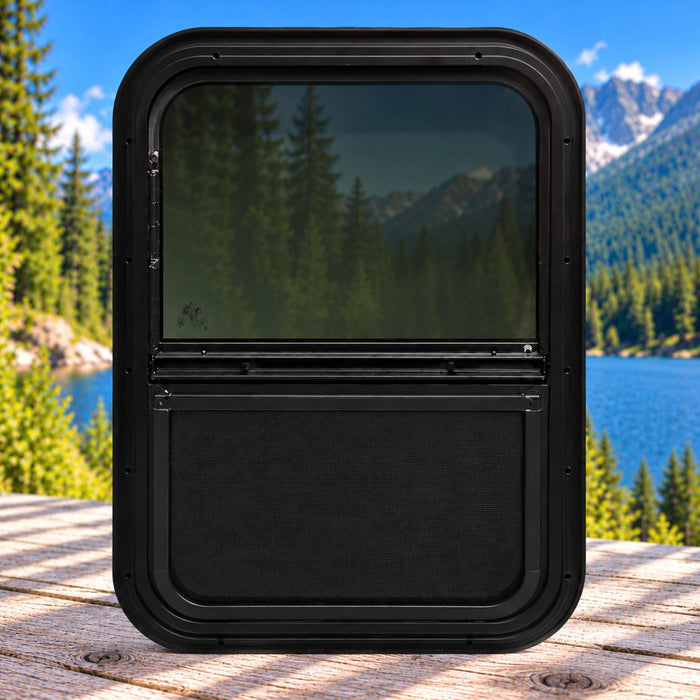 VWD VERT1522 van window featuring solar privacy glass and vertical sliding ventilation for RVs.