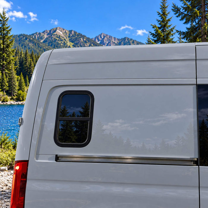 VWD VERT1522 vertical lift sliding window with adjustable ventilation for campervan conversions.