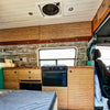 Lonavity van, custom van conversion, beautiful cabinets, wood work, vintage look
