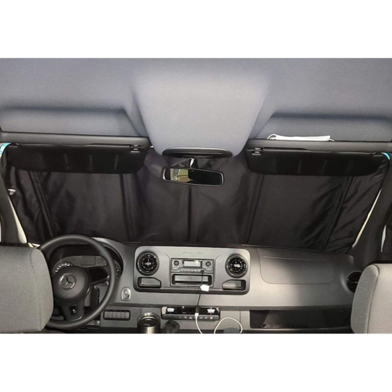 Enhance Van Privacy & Comfort with Our Front Cab Kit:  Get total privacy and optimal temperature control with our Front Cab Kit. Includes windshield, driver, and passenger window covers. Fast, magnetic installation. UV resistant, flame retardant, and waterproof. No-seeum screen for bug-free airflow. Elevate your camping experience. Includes storage bag.